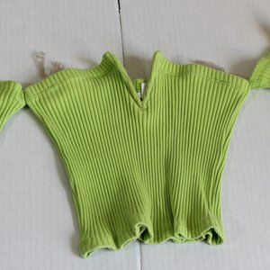 Off the shoulder Green Ribbed Crop Top